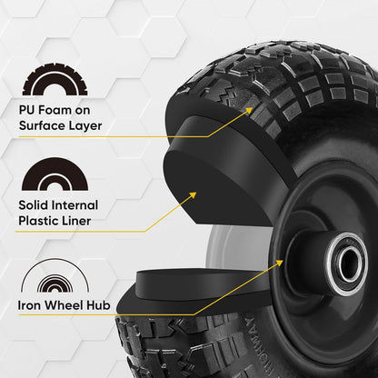TICONN 4.00-6 Tire and Wheel Flat Free, 2 Pack 13" Solid Tires with 5/8" Axle Bore Hole and Double