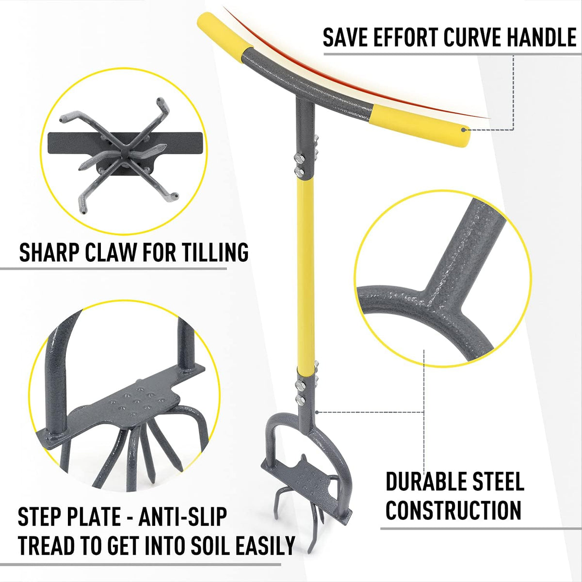 Jardineer Hand Tiller Cultivator, Twist Tiller Garden Claw Heavy Duty, Manual Soil Tiller for