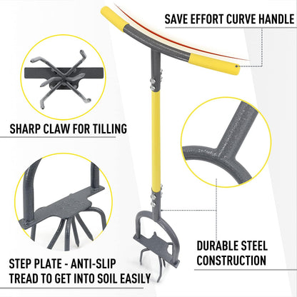 Jardineer Hand Tiller Cultivator, Twist Tiller Garden Claw Heavy Duty, Manual Soil Tiller for