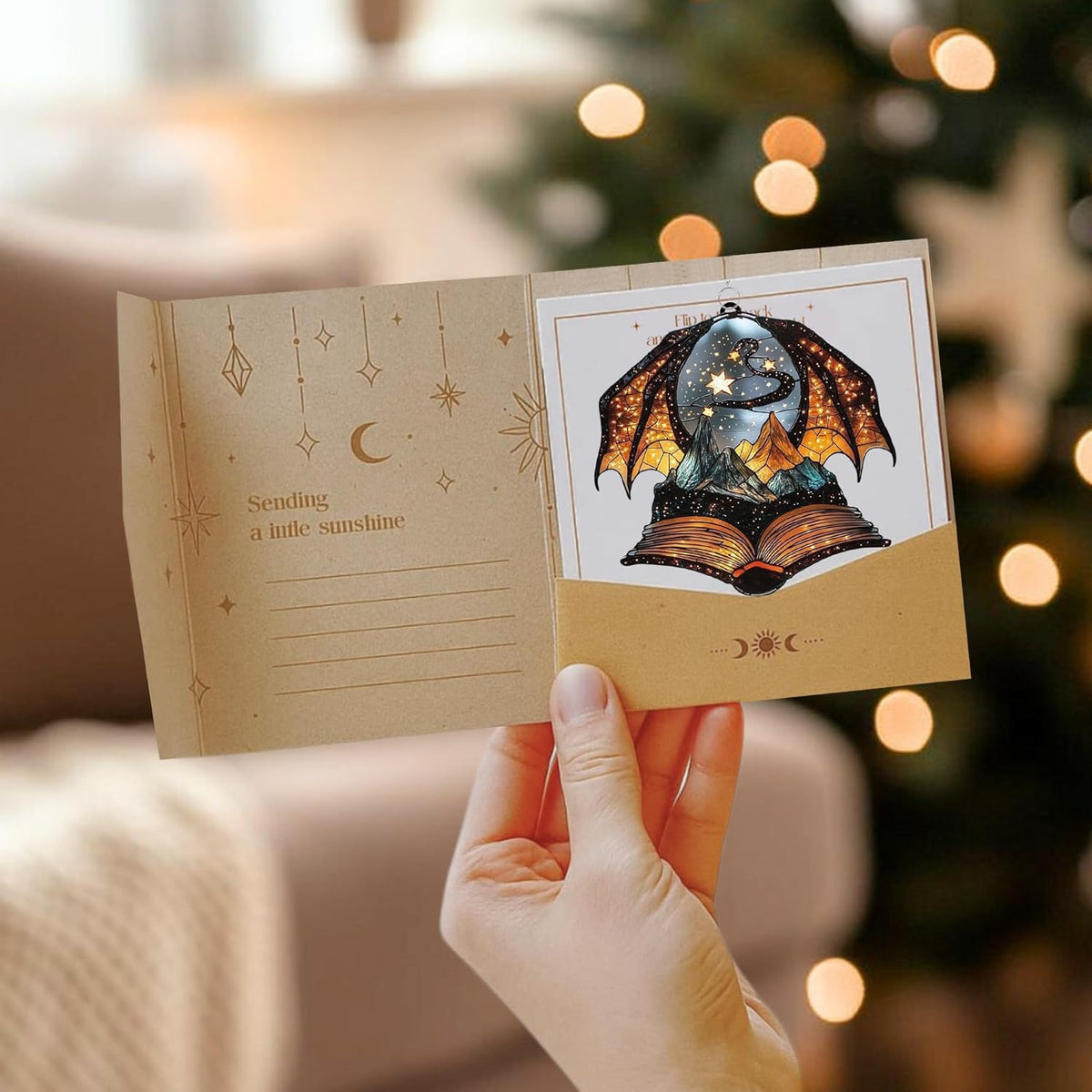 Dragon Wings Book Bookworm Acrylic Suncatcher Stained Glass Effect Window Car Hanging Christmas