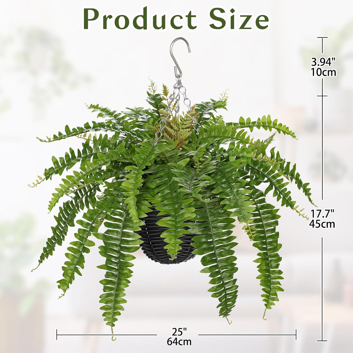 Hollyone Artificial Fern Hanging Basket Plant 25" Boston Ferns 31 Leaves Greenery Plants with