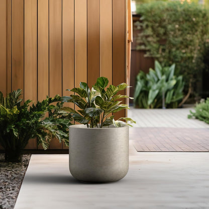 Kante 13.8-Inch Dia Round Concrete Planter, Indoor & Outdoor Garden Pot with Drainage Hole & Rubber