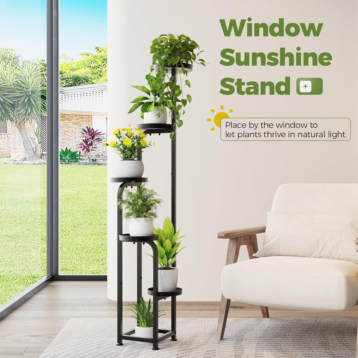 Bamworld Tall Plant Stand Indoor Outdoor, Corner Metal Flower Pot Stands for Multiple Plants, 5