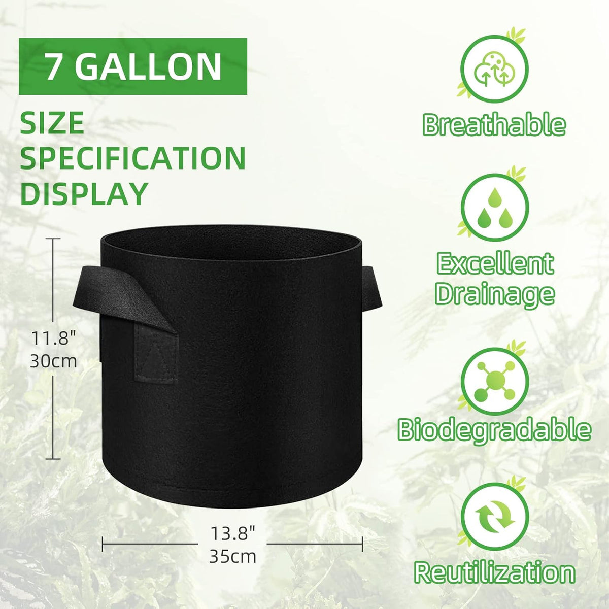 LITLANDSTAR 50 Pack 7 Gallon Plant Grow Bags, Breathable Felt Non-Woven Aeration Fabric Plant Grow