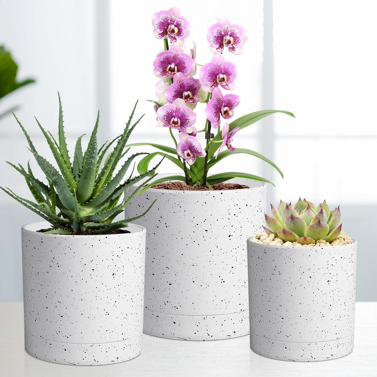 7/6.5/6/5/4 inch Plant Pots, 5 Pack Cylinder Flower Pots for Small Indoor Outdoor Plants, Plastic