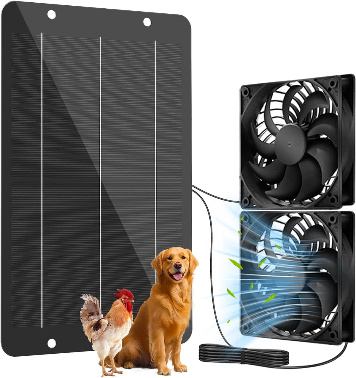 Solar Powered Fan Kit 12.6 Inch IPX7 Weatherproof, 15W Solar Panel with 2 Waterproof Fans, Intake