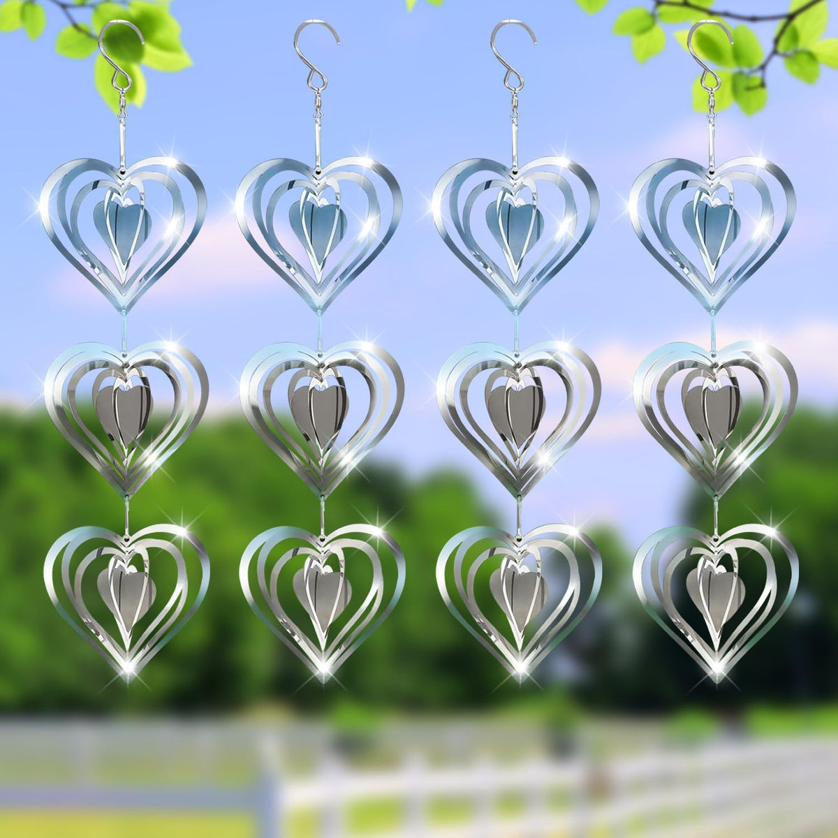Love Stainless Steel Bird Scarer Discs Set, 3D Reflective Helix Wind Spinners Bird Reflector