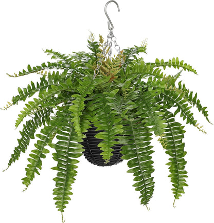 Hollyone Artificial Fern Hanging Basket Plant 25" Boston Ferns 31 Leaves Greenery Plants with
