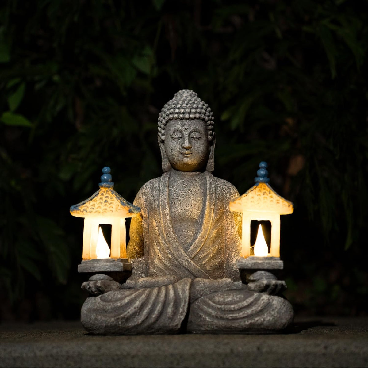 Meditating Buddha Statue with Solar Lights, Zen Garden Decor for Home, Patio, Yard, Outdoor