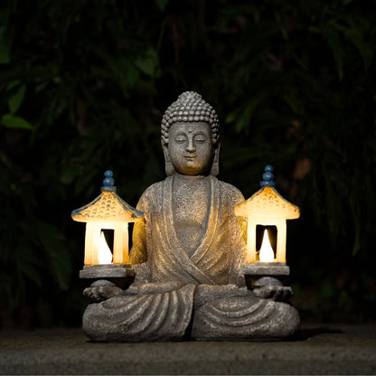Meditating Buddha Statue with Solar Lights, Zen Garden Decor for Home, Patio, Yard, Outdoor