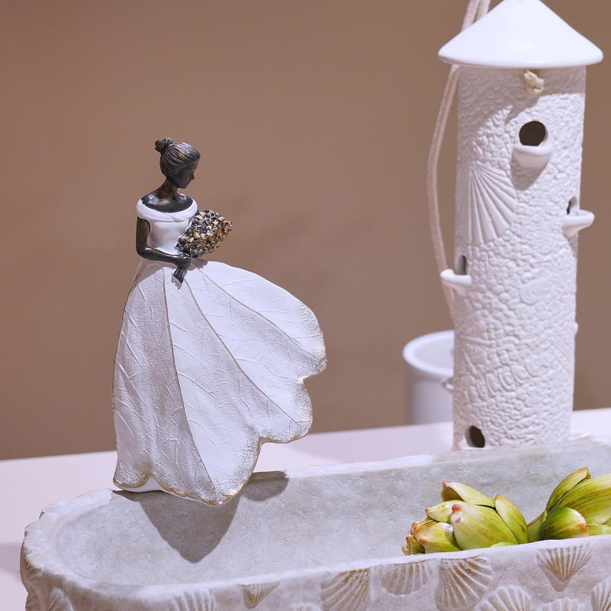 Guichifun Fairy Statue Collection Home Decoration - White Leaf Angel Girls Resin Home Decor for