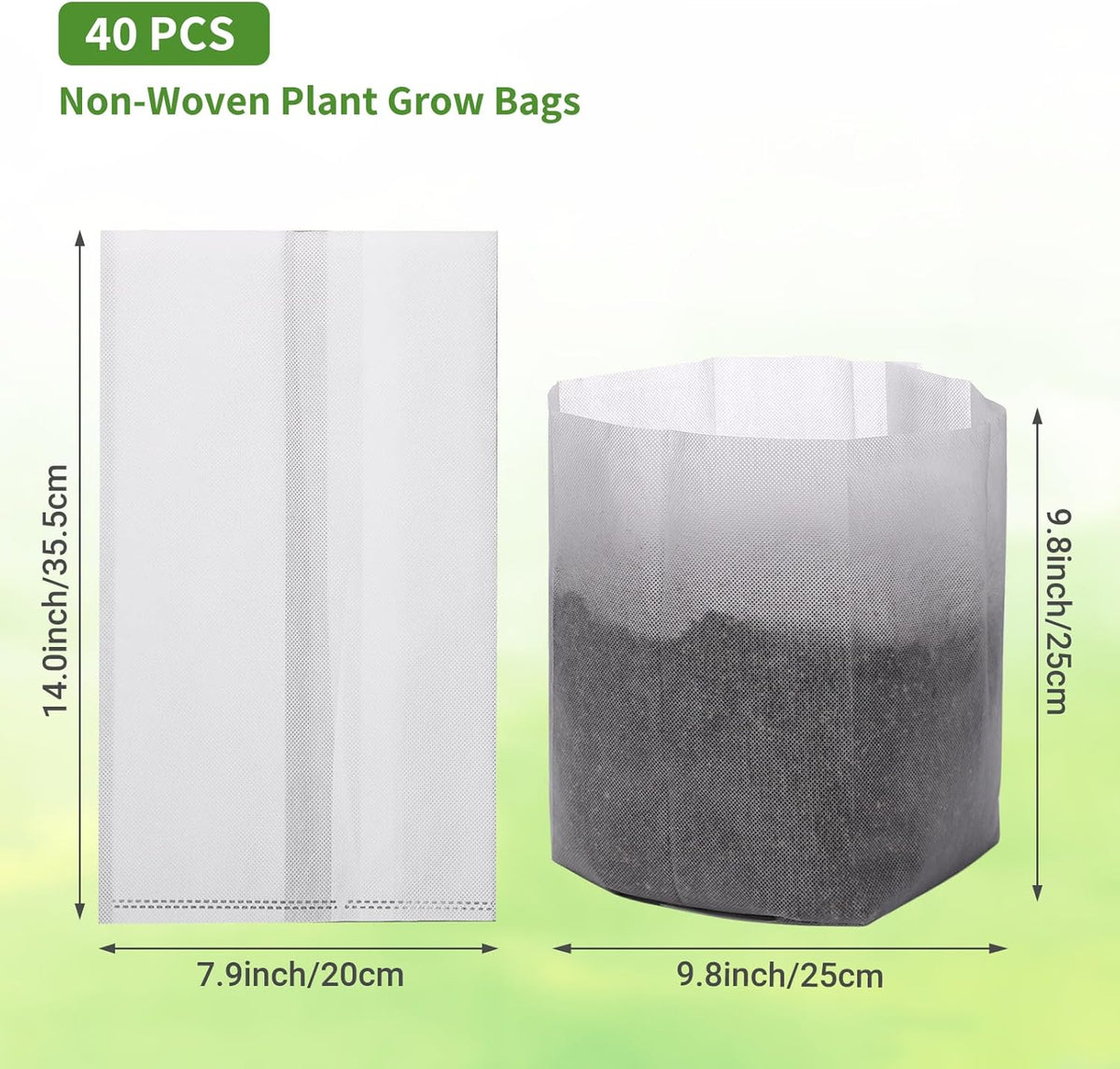 GREANER Plant Nursery Bags, 40 PCS 15.7""x14.2"" Garden Bags to Grow Vegetables, Non-Woven