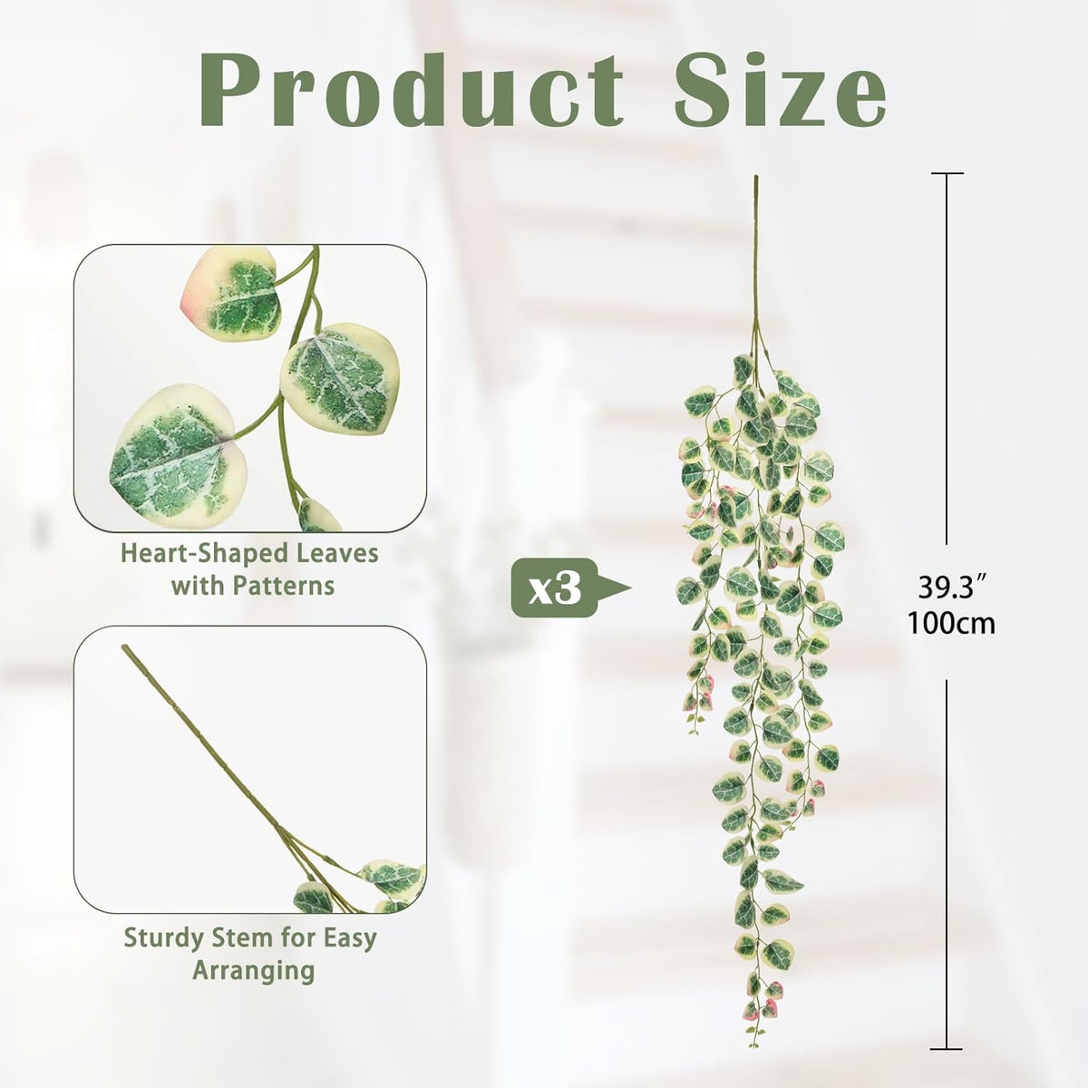Briful 3 Pack Fake Hanging Plant 39.3" Artificial Hanging String of Hearts Plant Faux Trailing Vine