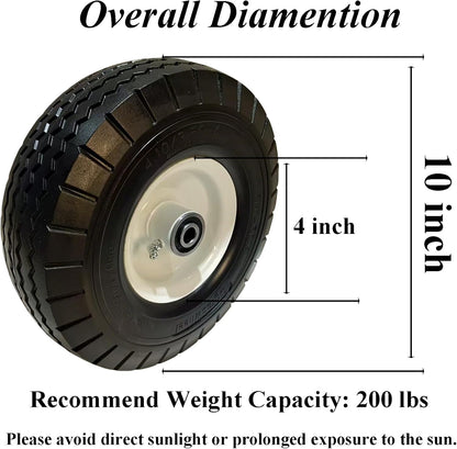 Flat Free 4.10/3.50-4 Tire with 1/2 Axle Bore, 3-4” Center Hub 10 inch Solid Tire Replacement for