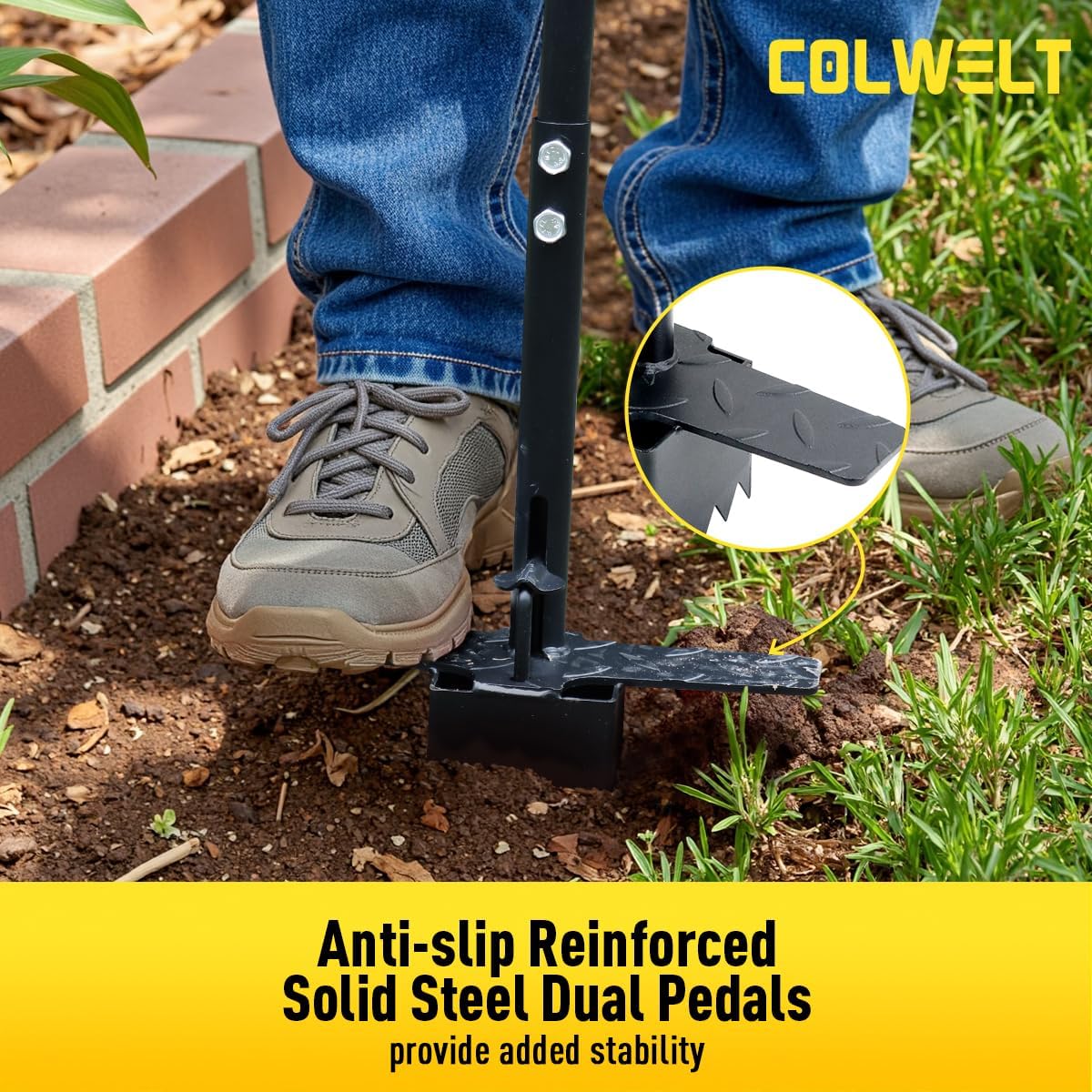 Colwelt Sod Plugger Tool 36-INCH, Grass Plug Tool 3 x 3 Square with Serrated Base, Long Handle Bulb
