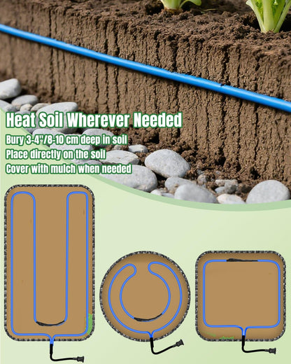 Pawfly 26 ft Soil Heating Cable with Built-in Thermostat & Plug, Electric Soil Warming Cable Heat