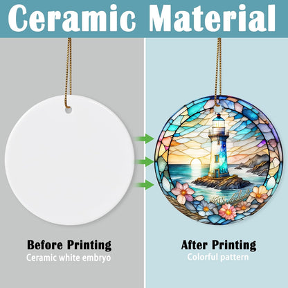 Colorful Ceramic Lighthouse Christmas Ornament for Tree, Holiday Decorations, Christmas Decor