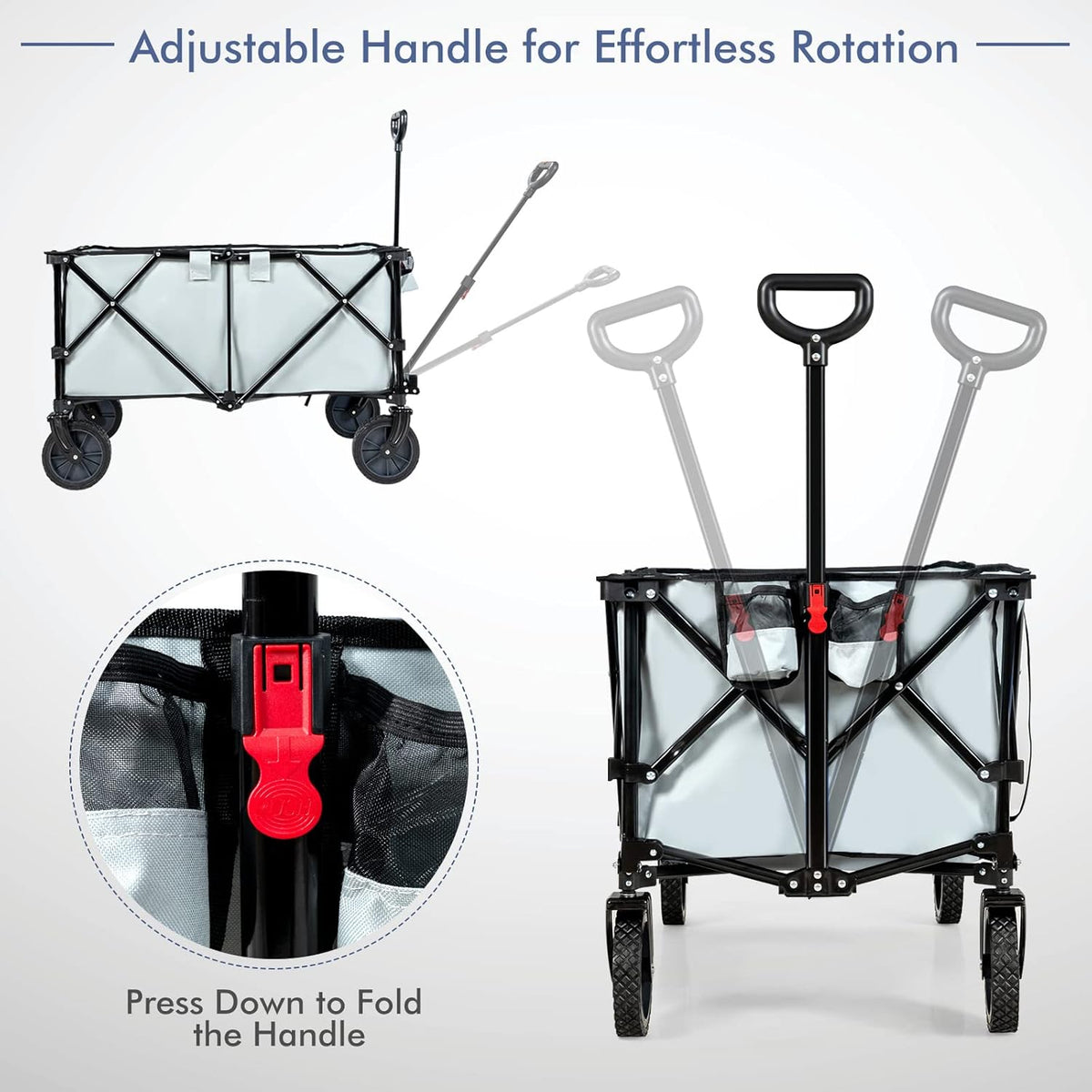 Goplus Collapsible Wagon, Folding Utility Wagon Cart w/Universal Wheels & Adjustable Handle & Cover