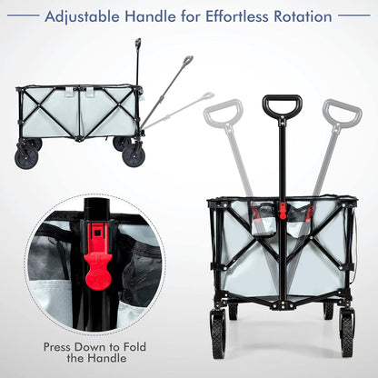 Goplus Collapsible Wagon, Folding Utility Wagon Cart w/Universal Wheels & Adjustable Handle & Cover