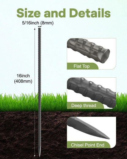 20 Pcs Straight Rebar Stakes 16 inch, 5/16'' Diameter Metal Stakes for Garden, Landscape Timber