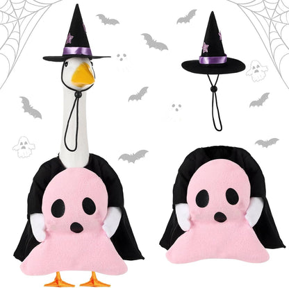 Sanwuta 1 Set Halloween Porch Goose Outfit Pink Ghost Pillow Design with Witch Hat for 23" Lawn
