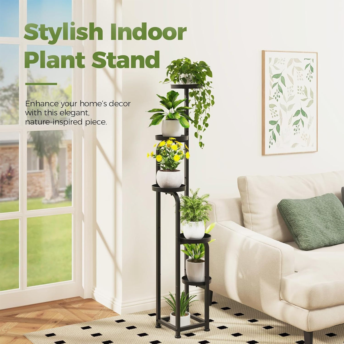 Bamworld Tall Plant Stand Indoor Outdoor, Corner Metal Flower Pot Stands for Multiple Plants, 5