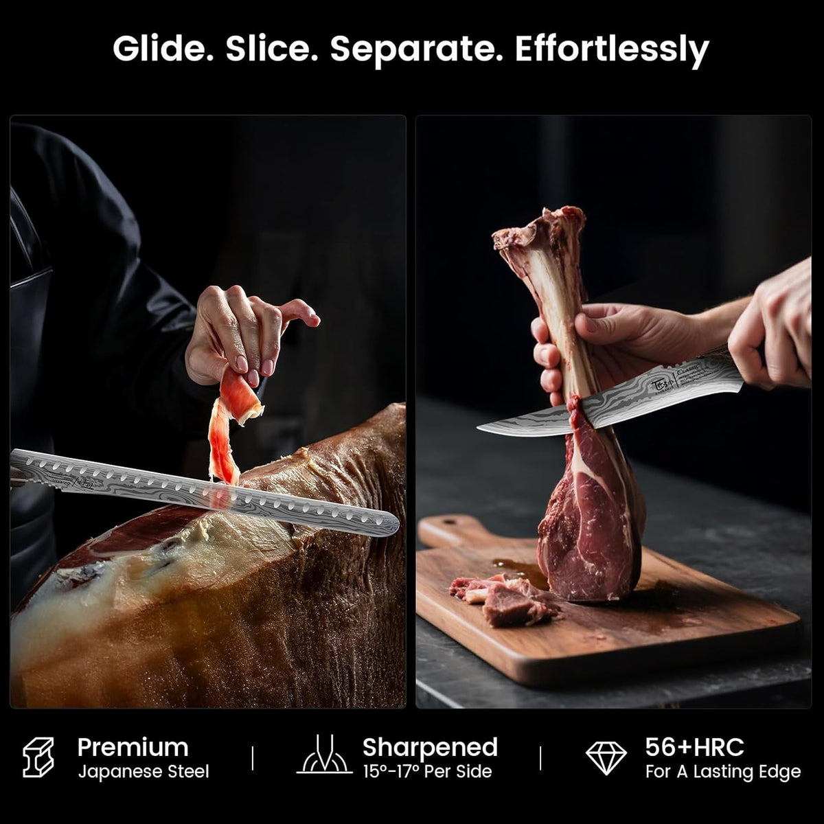 Brisket Slicing Knife Set, Carving and Boning Knife for Meat & Turkey Cutting, Japanese Style High