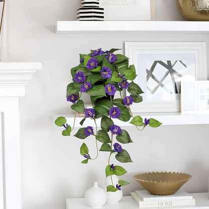 Briful Artificial Hanging Flowers in Pot 25.6" Faux Silk Morning Glory Flower Vine with Cascading