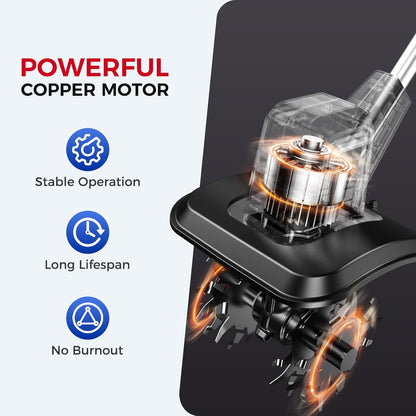 Cordless Electric Tiller for Gardening, Total 8.0Ah Battery Powered Mini Cultivator with 2×4.0AH