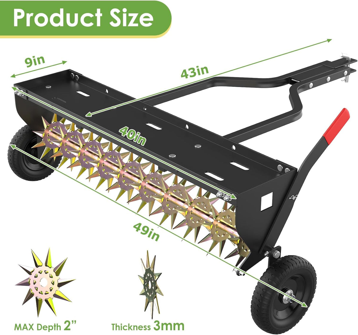 Seeutek 40 Inch Tow Behind Spike Aerator - Heavy Duty Rolling Lawn Aerator with 3D Steel Tines &