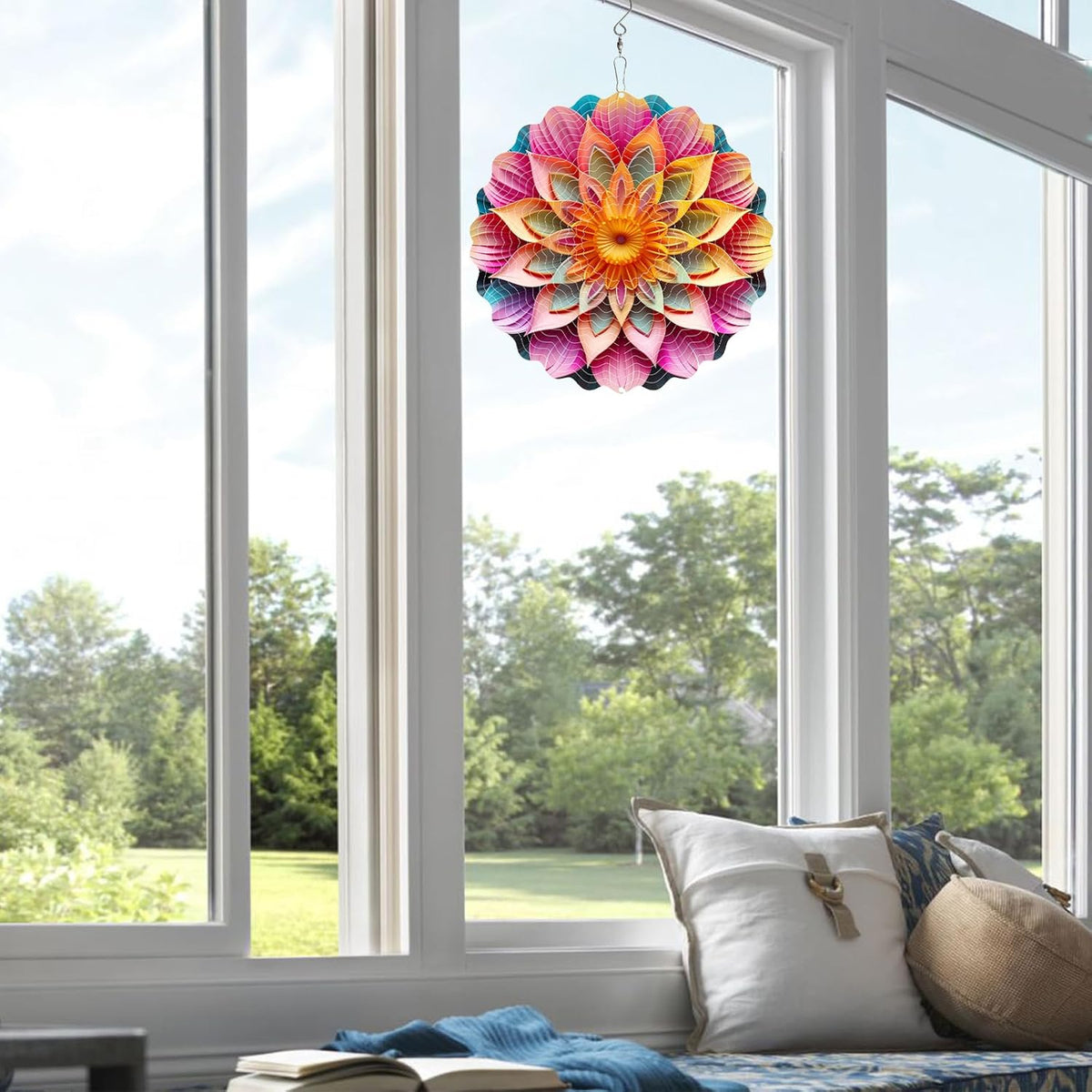 Stainless Steel Wind Spinner Indoor Outdoor Garden Decoration Crafts Ornaments 10 inch 3D Frosted