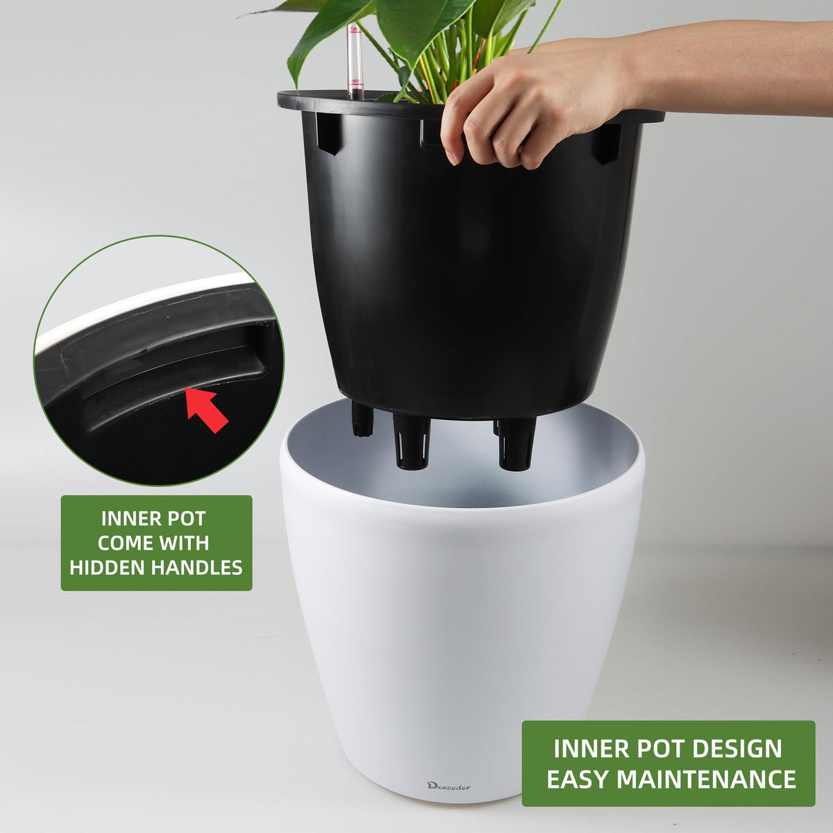 Dexceder 15x14 Self Watering Planter with Wheels (White Matte)