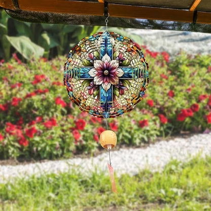 Cross Wind Spinner, Metal Wind Spinners Outdoor/Indoor, Cross Flower Hanging Garden Decor for