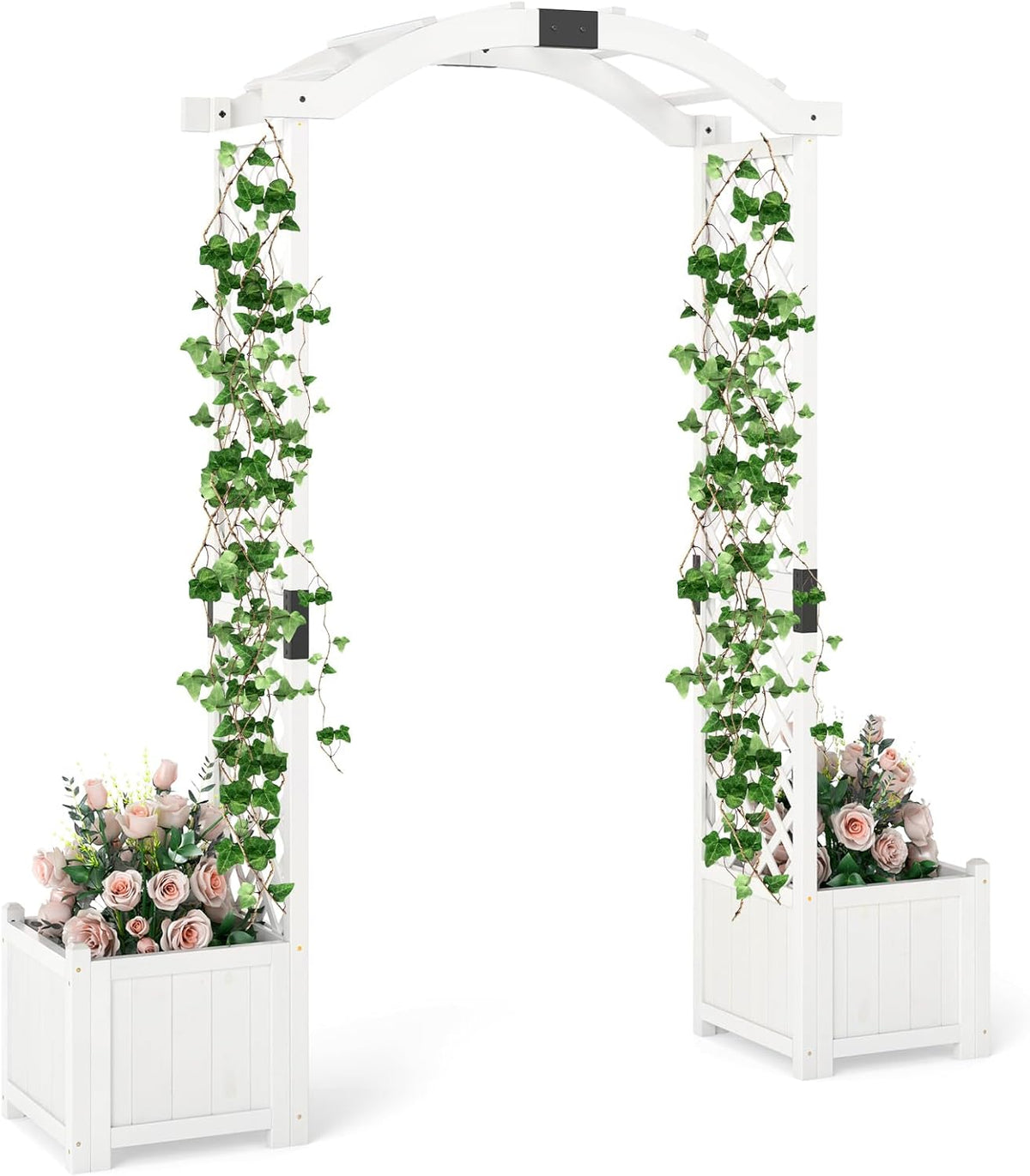 Happygrill Garden Arbor with Planter Boxes, Outdoor Wedding Arch with Trellis for Climbing Plants