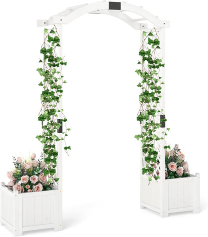 Happygrill Garden Arbor with Planter Boxes, Outdoor Wedding Arch with Trellis for Climbing Plants