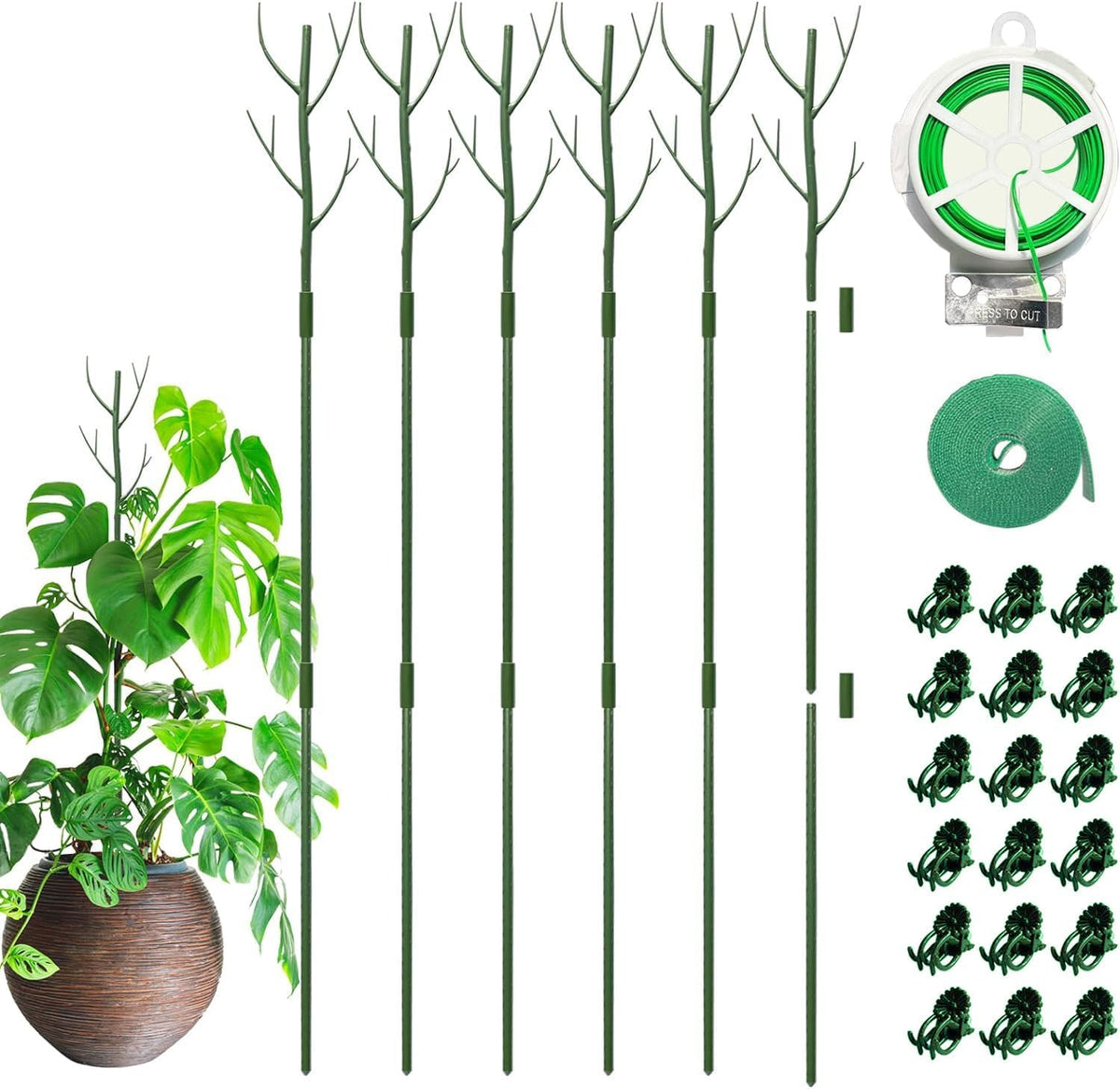 GardenPal 43.3" 6 Pack Detachable Twig Plant Support Stakes, Branch Sticks with Orchid Clips and
