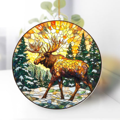 Stained Glass Style Acrylic Moose Ornament 2025 - Rustic Cabin Christmas Tree Ornament, Wildlife