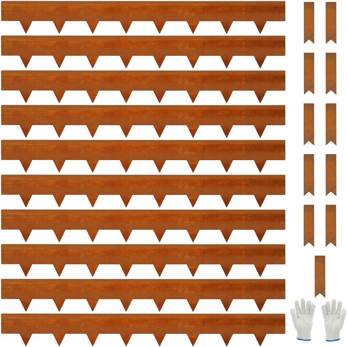 10-Pack Corten Steel Landscape Lawn Edging 6.5 inch Height, Rust Patina Finish Bendable Metal