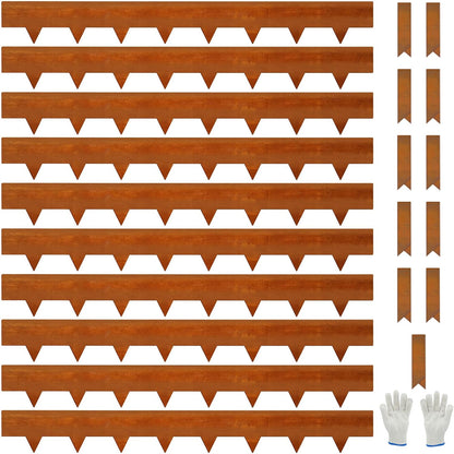 10-Pack Corten Steel Landscape Lawn Edging 6.5 inch Height, Rust Patina Finish Bendable Metal