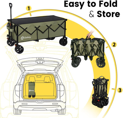 Sekey 48''L Collapsible Foldable Extended Wagon with 440lbs Weight Capacity, Heavy Duty 300L