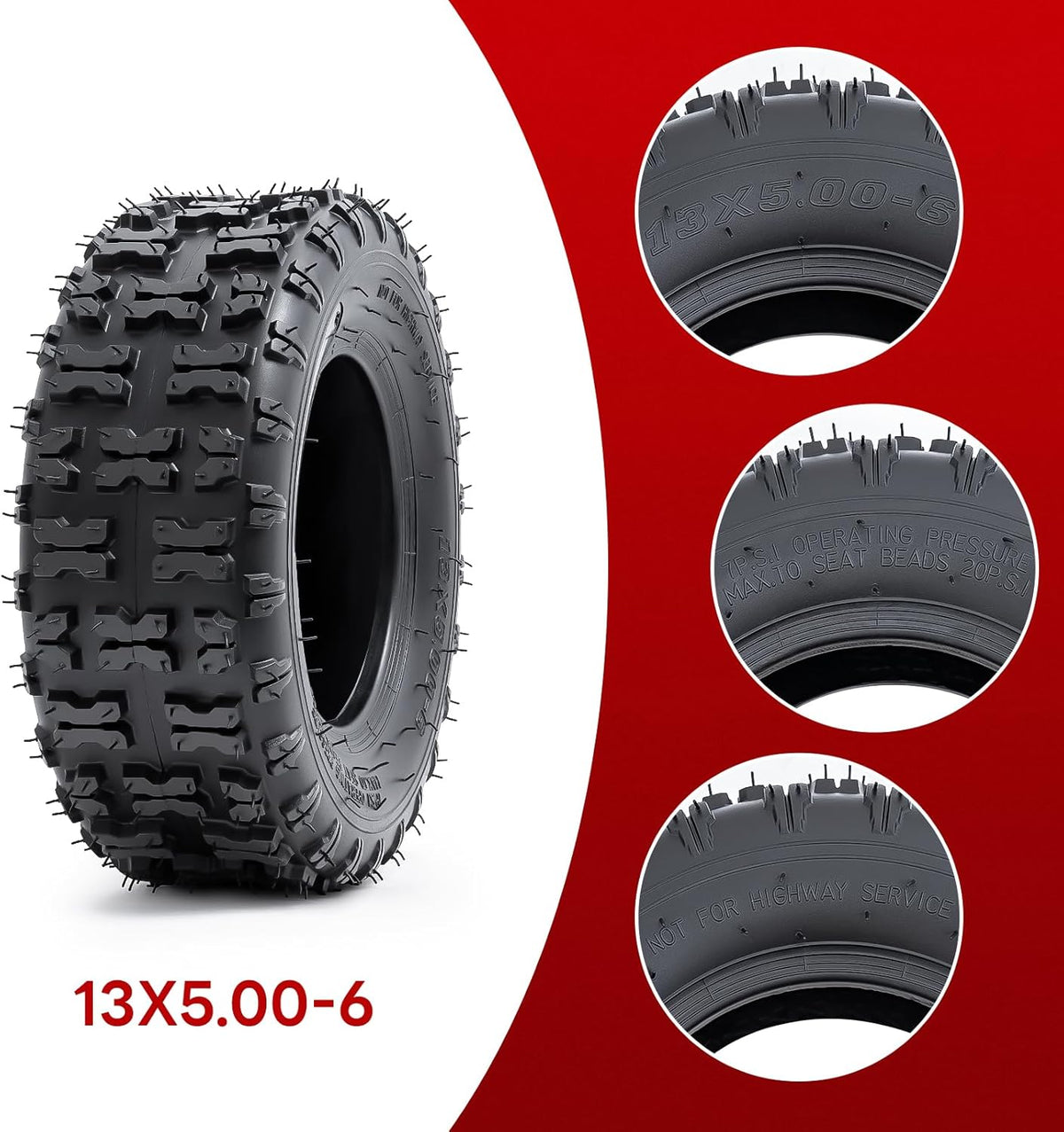 2 PCS13x5.00-6 Tires and 13X5.0-6(5.0/4.0-6) Inner Tubes for 4 Wheelers ATV,Quad Lawn, Mower