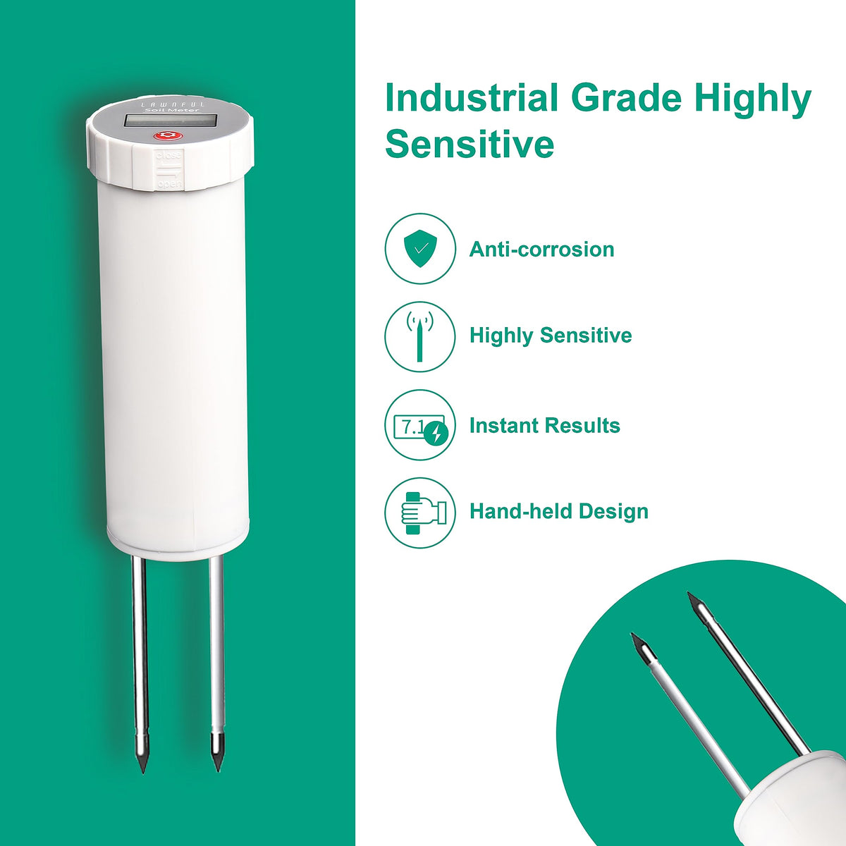 LAWNFUL Digital Soil pH Meter, Industrial Grade Soil pH Tester with Calibration-Free LCD Display