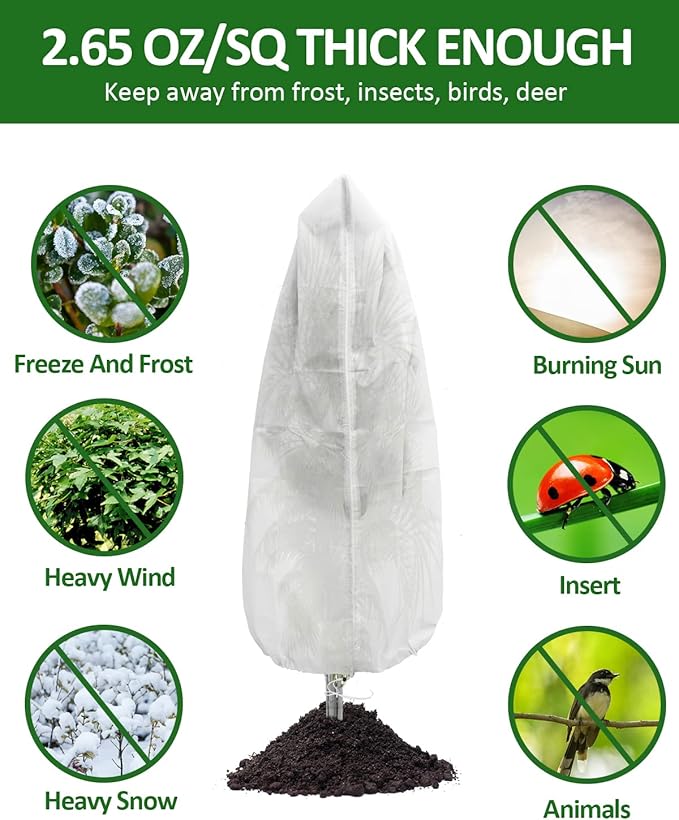 EAONE Plant Covers Freeze Protection 47x71”, Set of 4 Winter Frosts Cloth for Outdoor Plants
