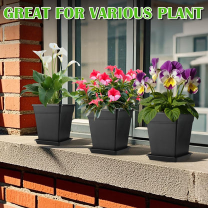 6 inch Plant Pots, 10 Pack Flower Pots Outdoor Indoor, Square Plastic Planter with Drainage Holes