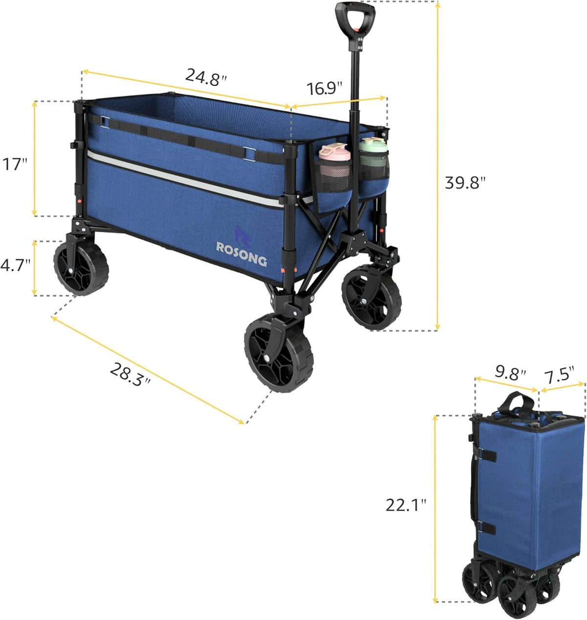Collapsible Wagon Cart with Wheels Foldable - Folding Utility Heavy Duty Wagons Carts for Grocery