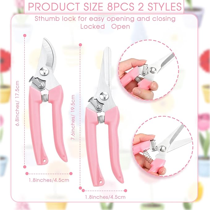 Jutom 8 Pcs Garden Shears Pruning Scissors Clippers Sharp Hand Pruners for Gardening Tools Cutting