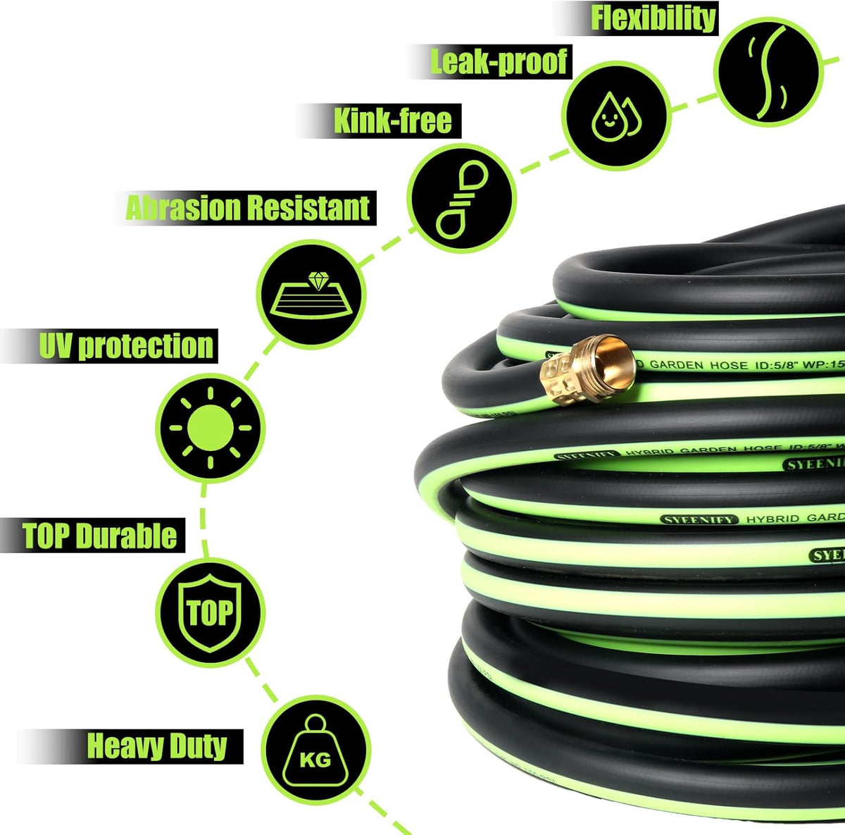 SYEENIFY Garden Leader Hose 5/8 in. x 6 ft Short Water Hose Male/Female Heavy Duty Hybrid Garden