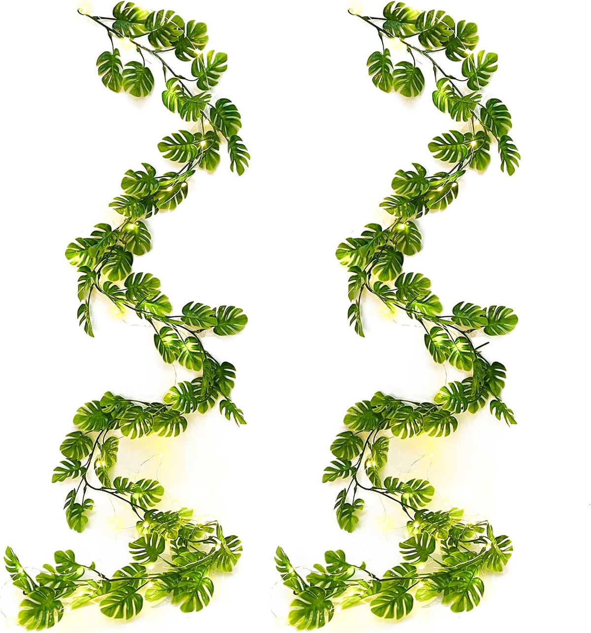 RECUTMS Artificial Monstera Leaf Vines Whit Light 2Pcs, 5.9FT Fake Hanging Ivy Plant Faux Tropical