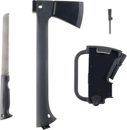 Camping Hand Axe and Survival Gear - Lightweight Hatchet with Nested Serrated Wood Saw Knife and