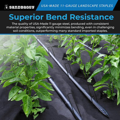 Sandbaggy USA Made 6-inch Landscape Staples - Garden Stakes - Landscaping Fabric, Netting, Sod